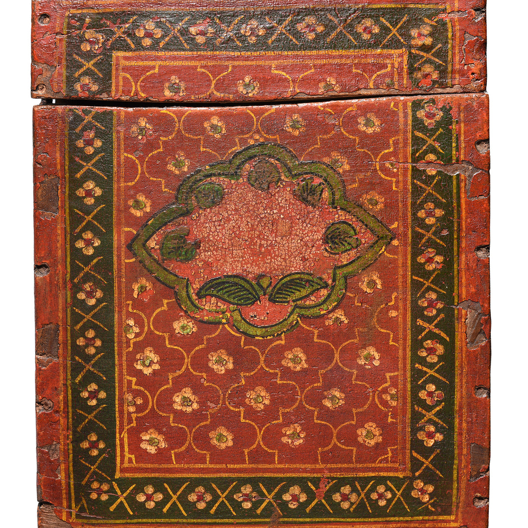 End Detail From Antique Painted Jain Book Box From Gujarat - 19thC | Indigo Antiques