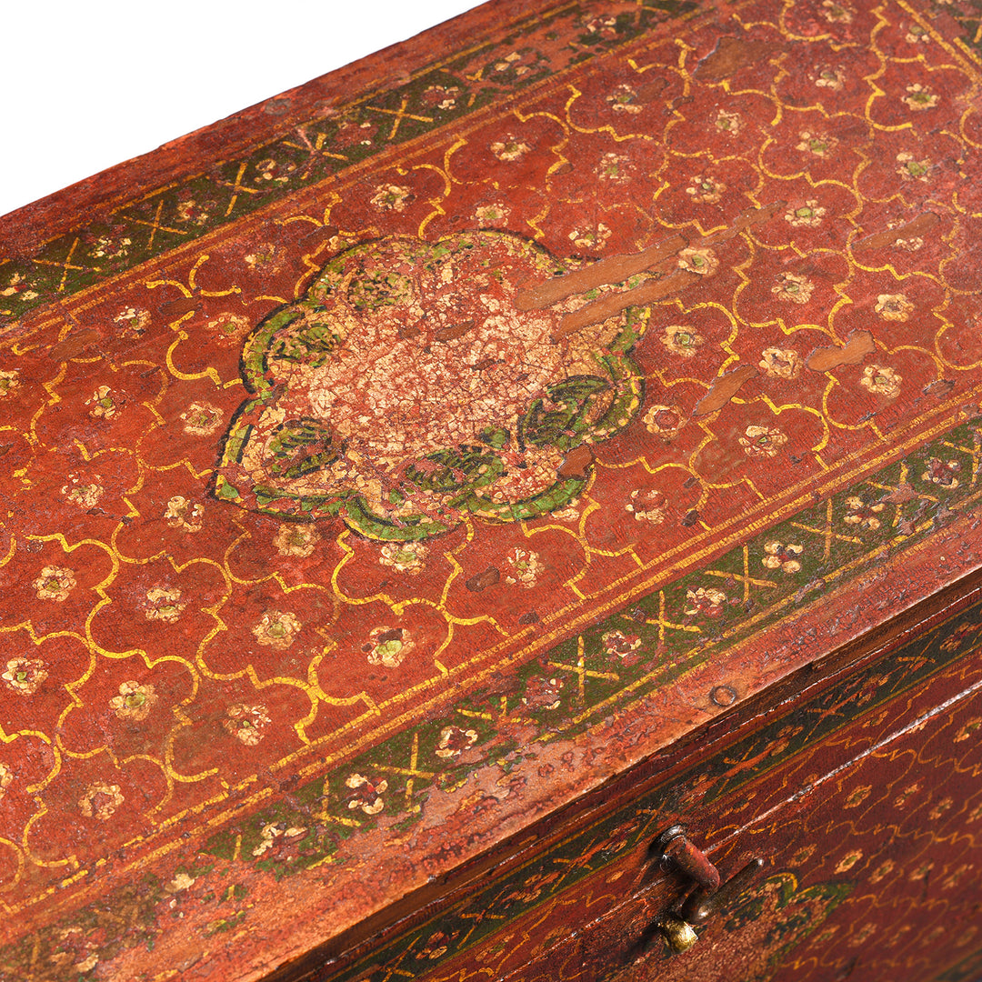 Lid Detail From Antique Painted Jain Book Box From Gujarat - 19thC | Indigo Antiques