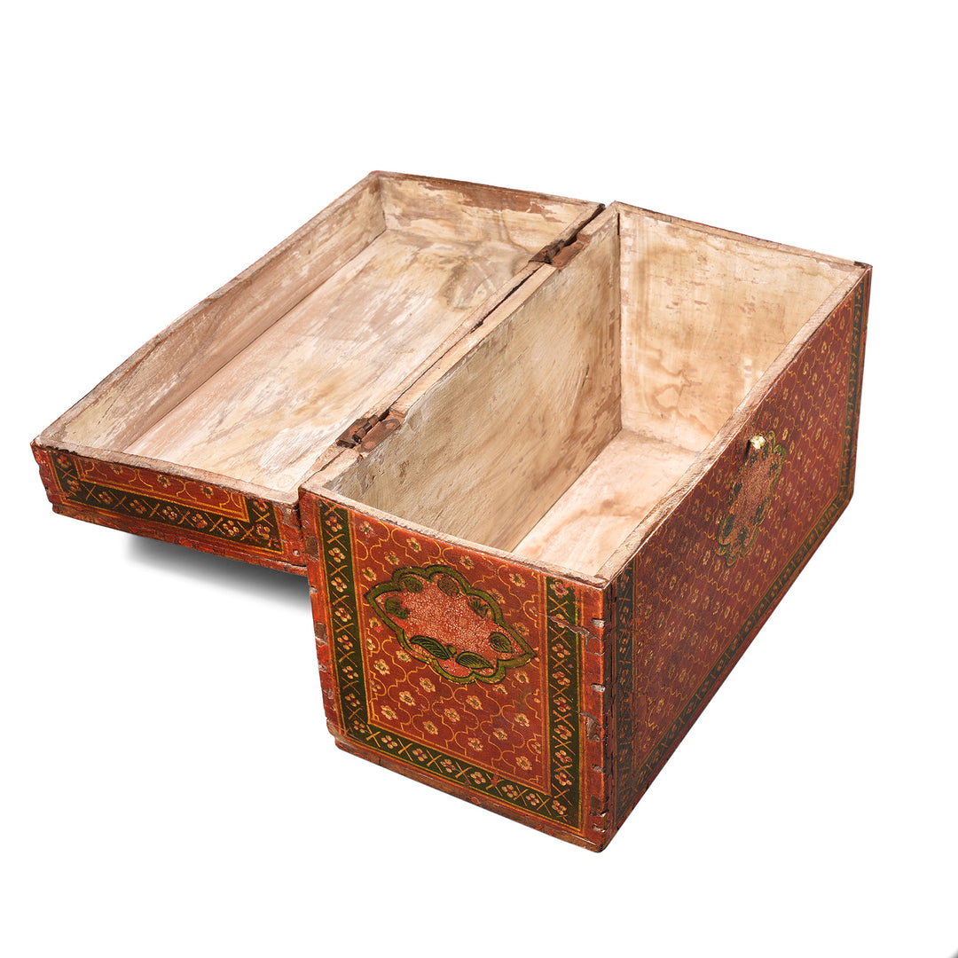 Open Lid View Of Antique Painted Jain Book Box From Gujarat - 19thC | Indigo Antiques