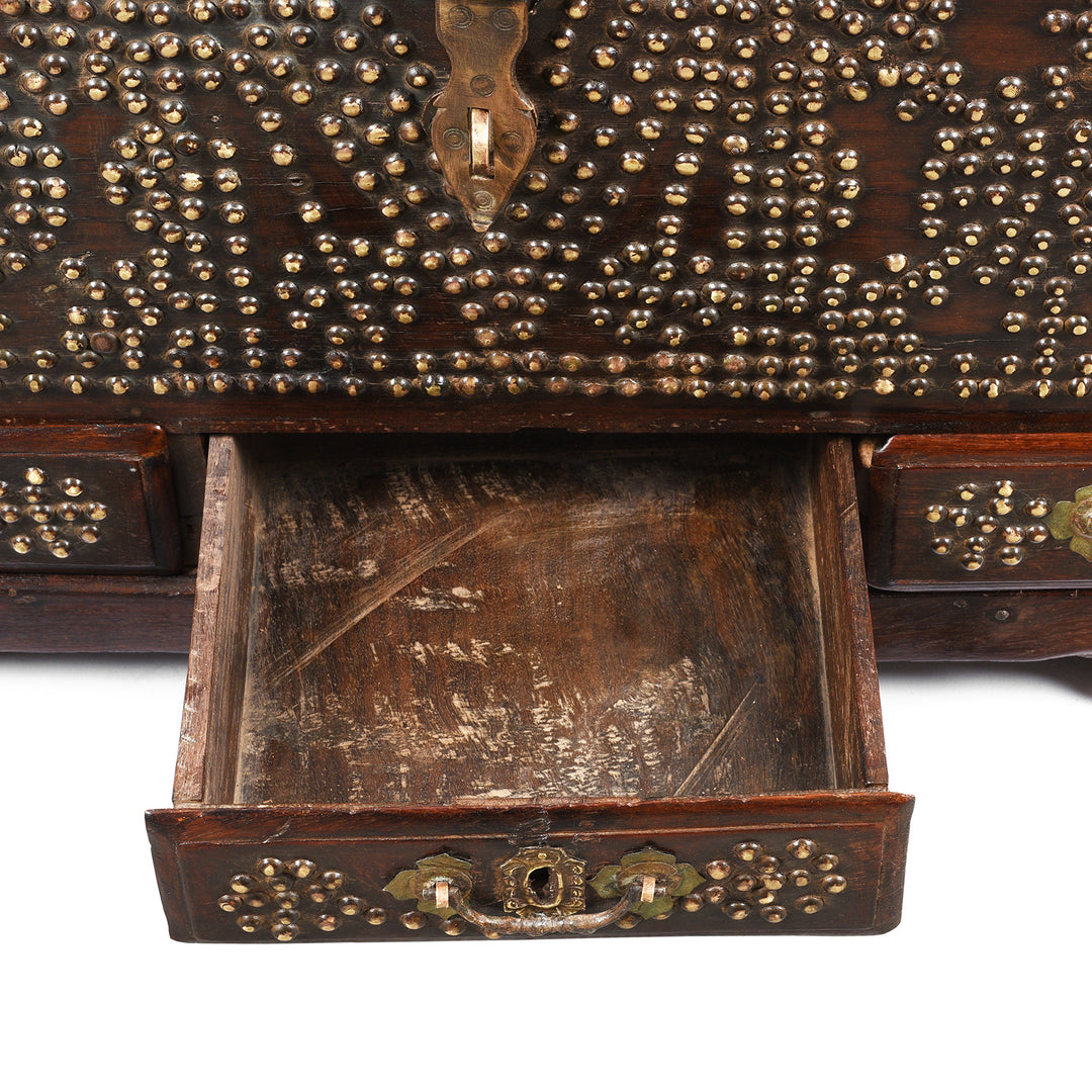 Drawer Detail From Antique Rosewood Brass Studded 'Zanzibar' Chest From Kutch - 19thC | Indigo Antiques