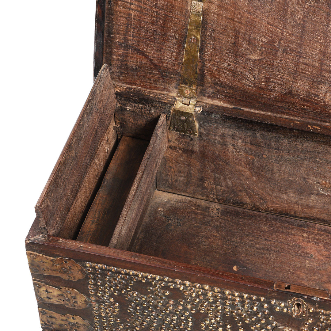 Candle Box Detail From Antique Rosewood Brass Studded 'Zanzibar' Chest From Kutch - 19thC | Indigo Antiques