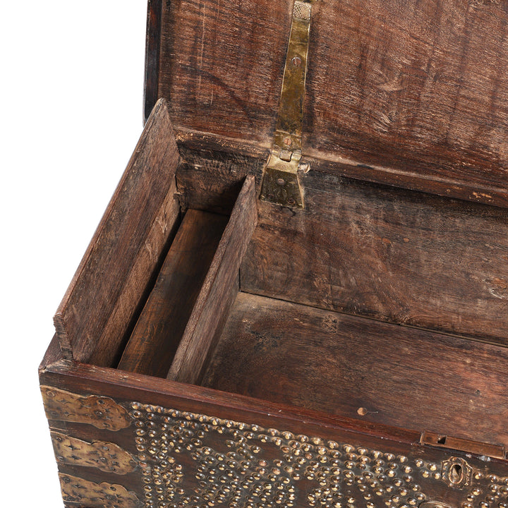 Candle Box Detail From Antique Rosewood Brass Studded 'Zanzibar' Chest From Kutch - 19thC | Indigo Antiques