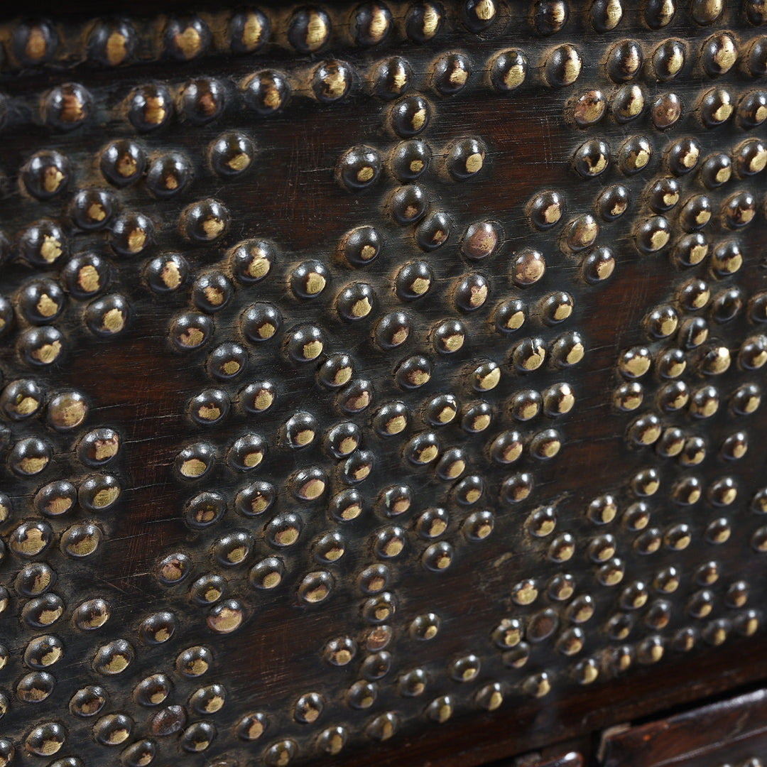 Studs Detail From Antique Rosewood Brass Studded 'Zanzibar' Chest From Kutch - 19thC | Indigo Antiques
