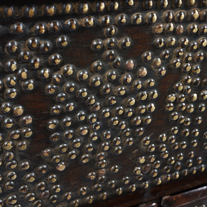 Studs Detail From Antique Rosewood Brass Studded 'Zanzibar' Chest From Kutch - 19thC | Indigo Antiques