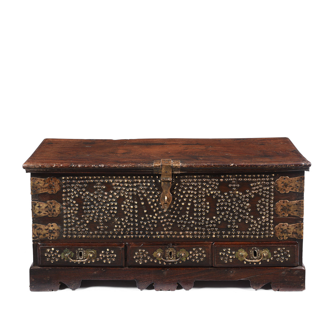 Antique Rosewood Brass Studded 'Zanzibar' Chest From Kutch - 19thC | Indigo Antiques