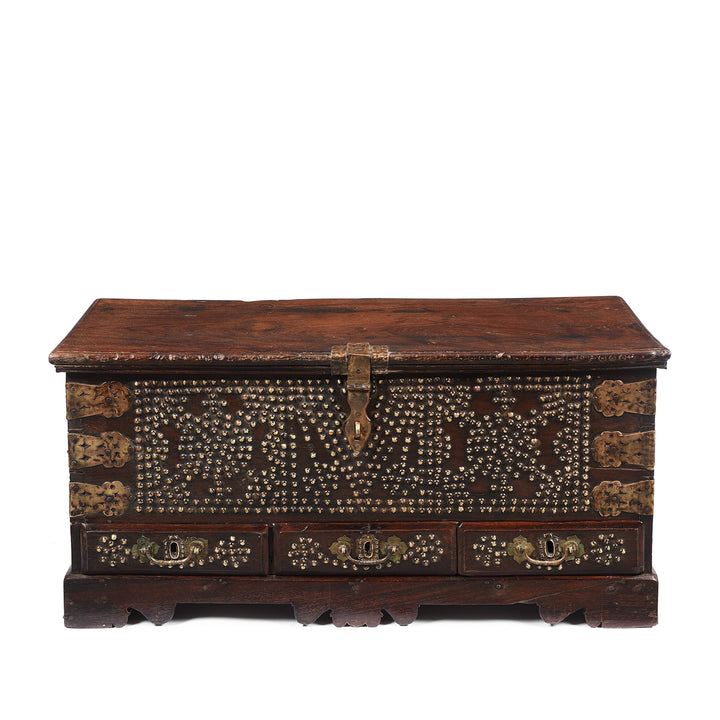 Antique Rosewood Brass Studded 'Zanzibar' Chest From Kutch - 19thC | Indigo Antiques