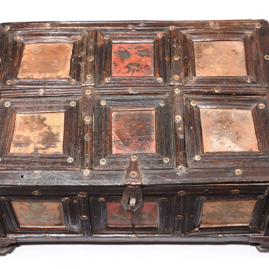 Lid Detail From Antique Brass Bound Painted Rosewood Box From Kutch - 19thC | Indigo Antiques