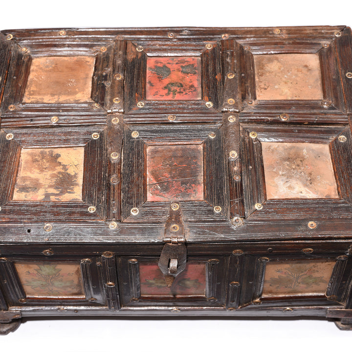 Lid Detail From Antique Brass Bound Painted Rosewood Box From Kutch - 19thC | Indigo Antiques