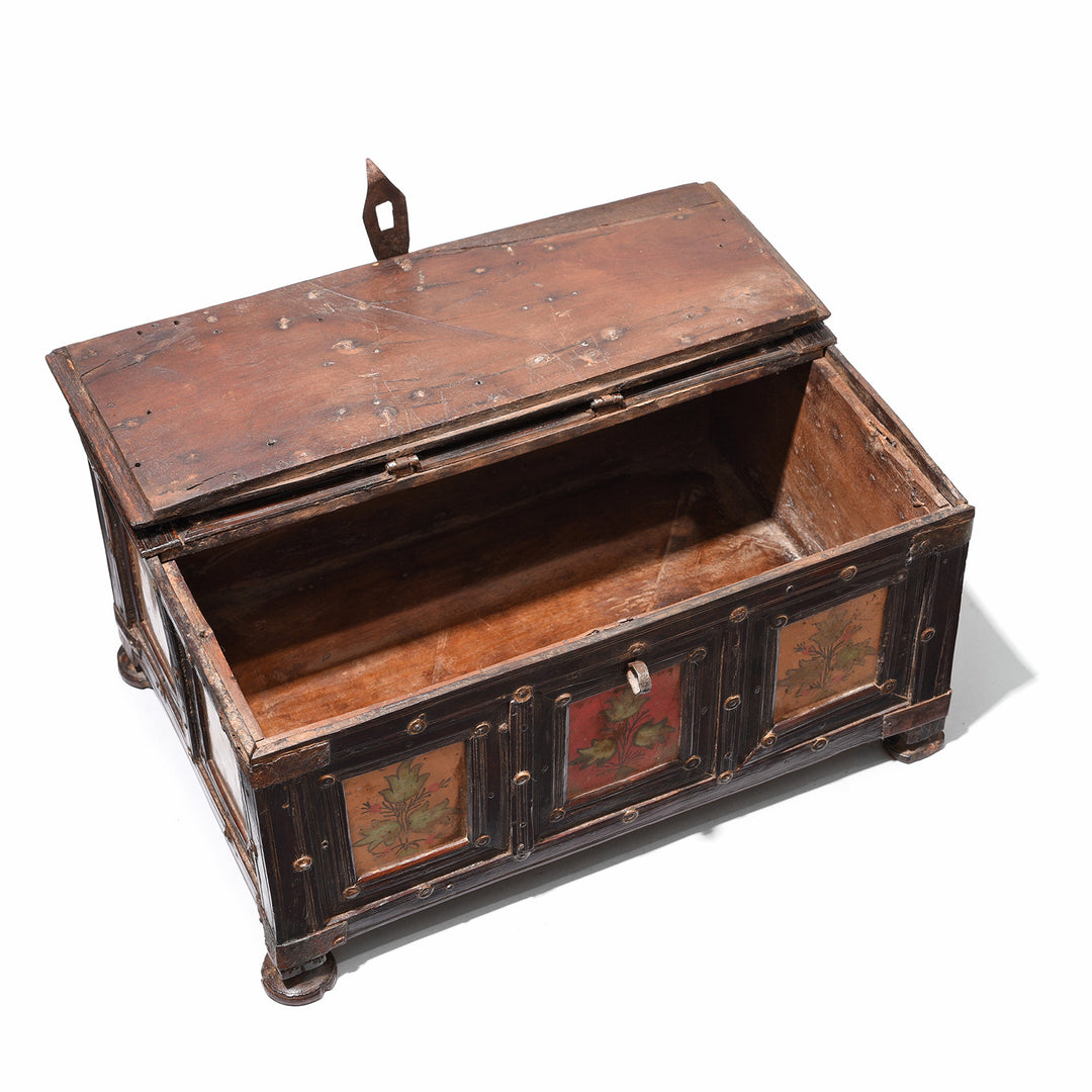 Interior Of Antique Brass Bound Painted Rosewood Box From Kutch - 19thC | Indigo Antiques