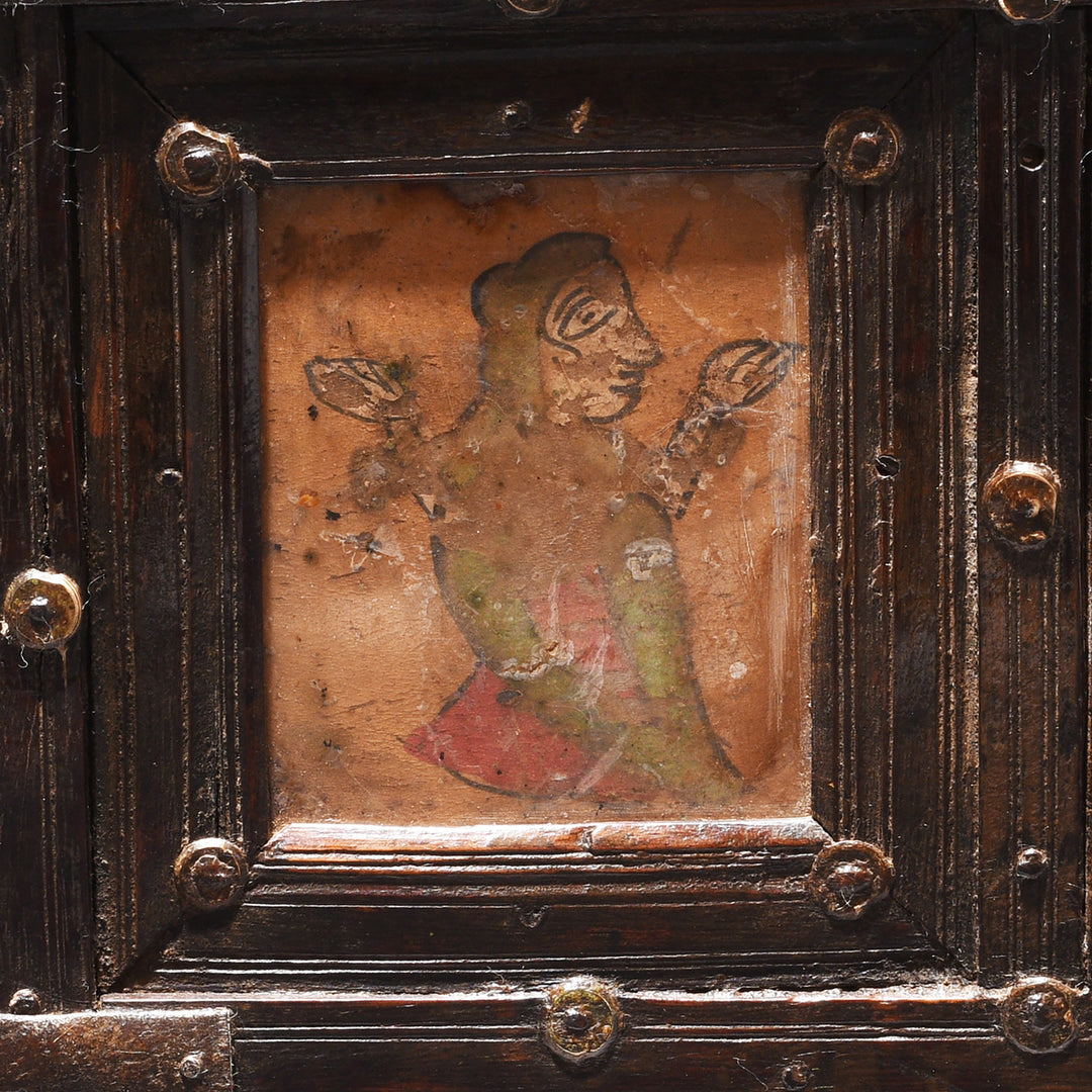 Panel Detail From Antique Brass Bound Painted Rosewood Box From Kutch - 19thC | Indigo Antiques