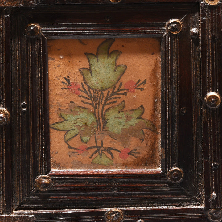Panel Detail From Antique Brass Bound Painted Rosewood Box From Kutch - 19thC | Indigo Antiques