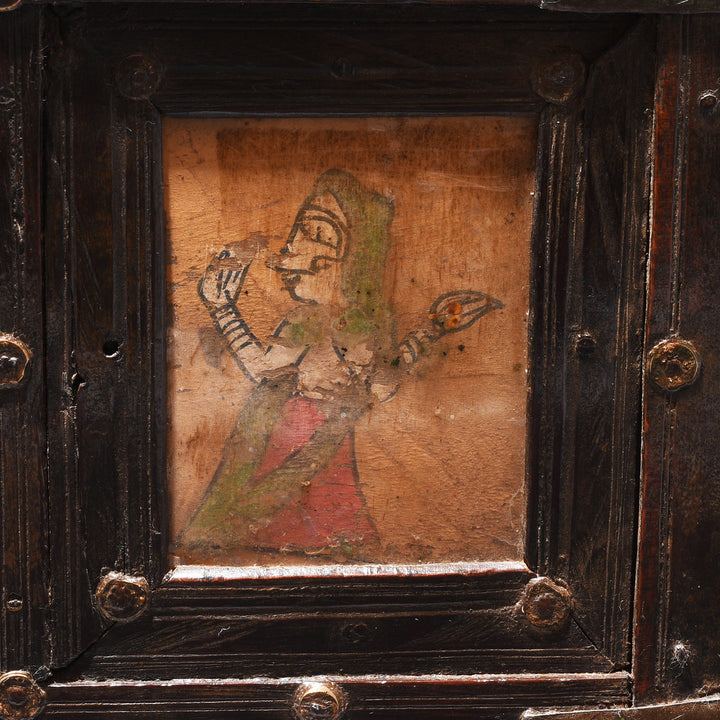 Panel Detail From Antique Brass Bound Painted Rosewood Box From Kutch - 19thC | Indigo Antiques