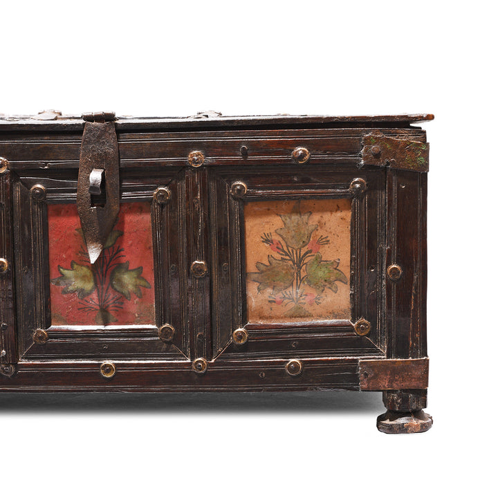 Painted Panel Detail From Antique Brass Bound Painted Rosewood Box From Kutch - 19thC | Indigo Antiques