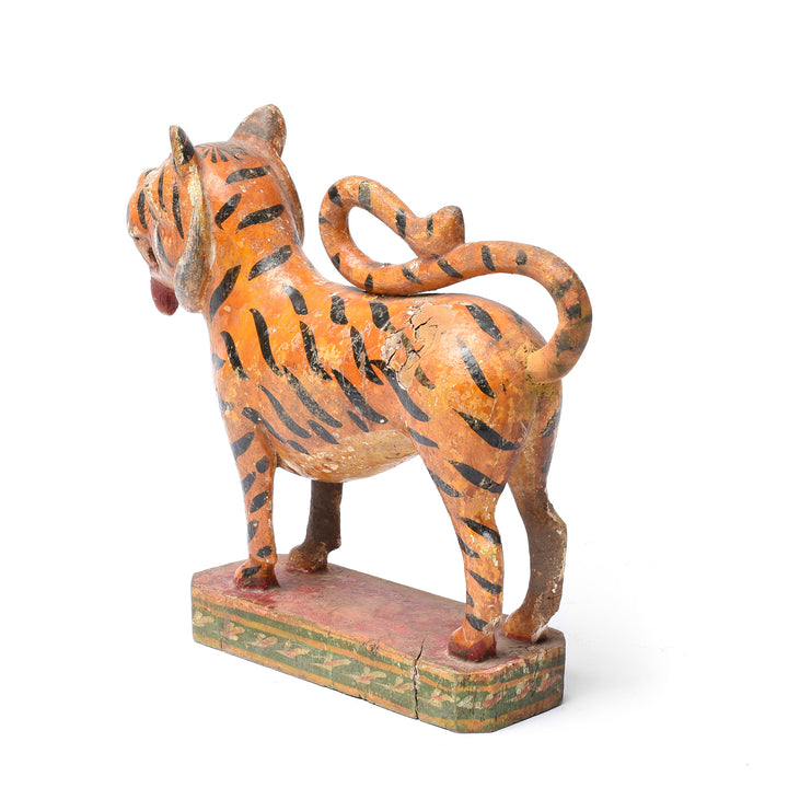 Painted Indian Wooded Tiger From Gujarat - Ca 1920's | Indigo Antiques