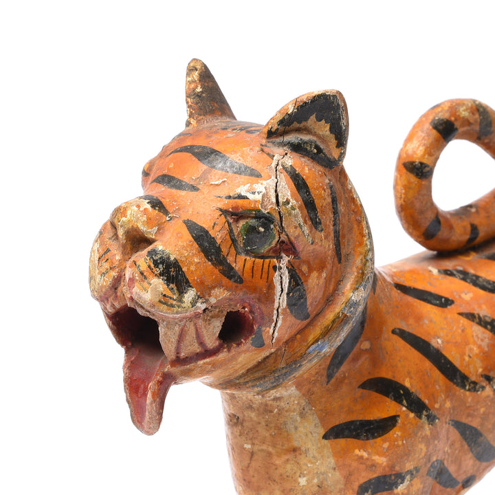 Painted Indian Wooded Tiger From Gujarat - Ca 1920's | Indigo Antiques