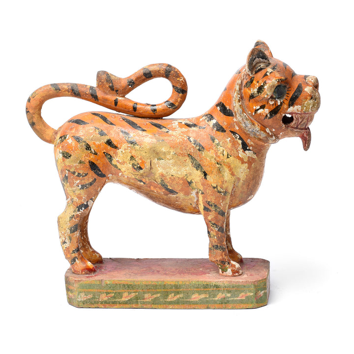 Painted Indian Wooded Tiger From Gujarat - Ca 1920's | Indigo Antiques
