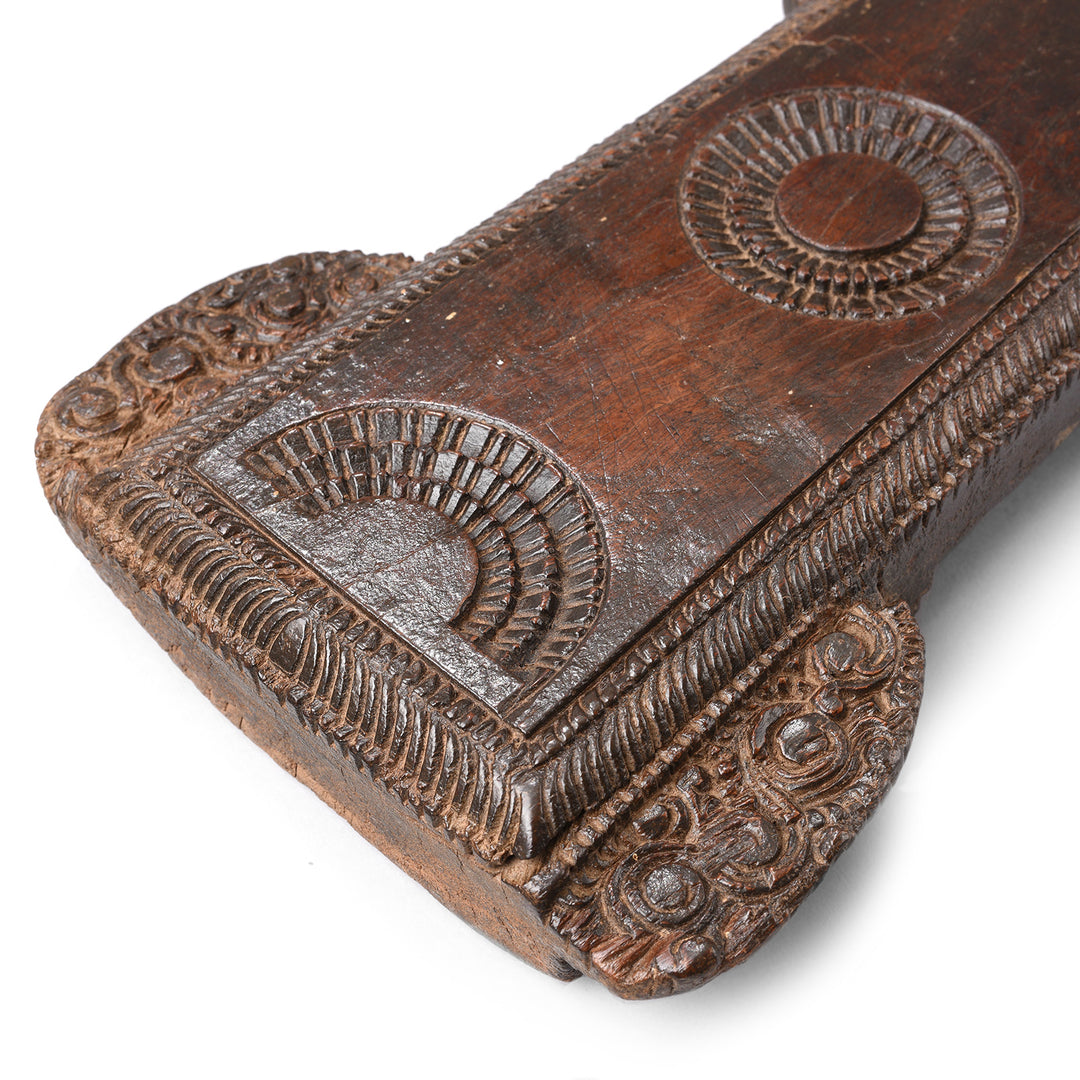 Carving Detail From Antique Carved Jackfruit Wood Coconut Grater From Kerala - 19th Century | Indigo Antiques