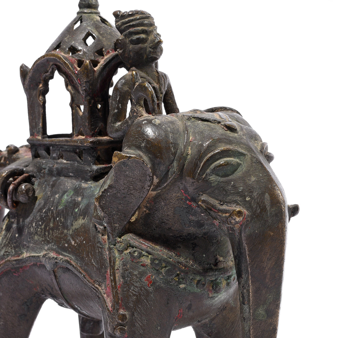 Dlephant Detail From Antique Brass Elephant And Carriage Toy From Andra Pradesh - 19th Century | Indigo Antiques