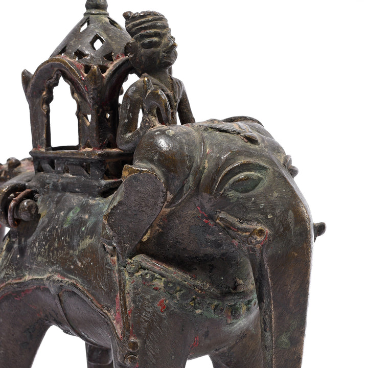 Dlephant Detail From Antique Brass Elephant And Carriage Toy From Andra Pradesh - 19th Century | Indigo Antiques