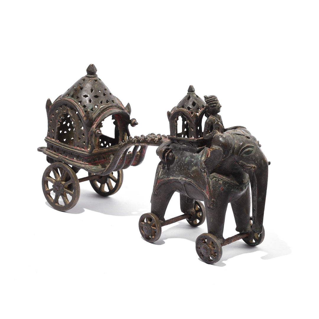 Antique Indian Brass Elephant And Carriage Wheeled Toy From Andra Pradesh - 19th Century | Indigo Antiques