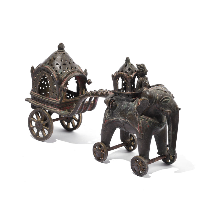 Antique Indian Brass Elephant And Carriage Wheeled Toy From Andra Pradesh - 19th Century | Indigo Antiques
