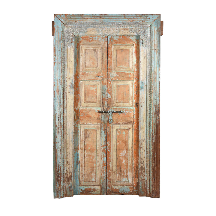 Antique Carved Indian Teak Panelled Door From Gujarat - 19thC | Indigo Antiques