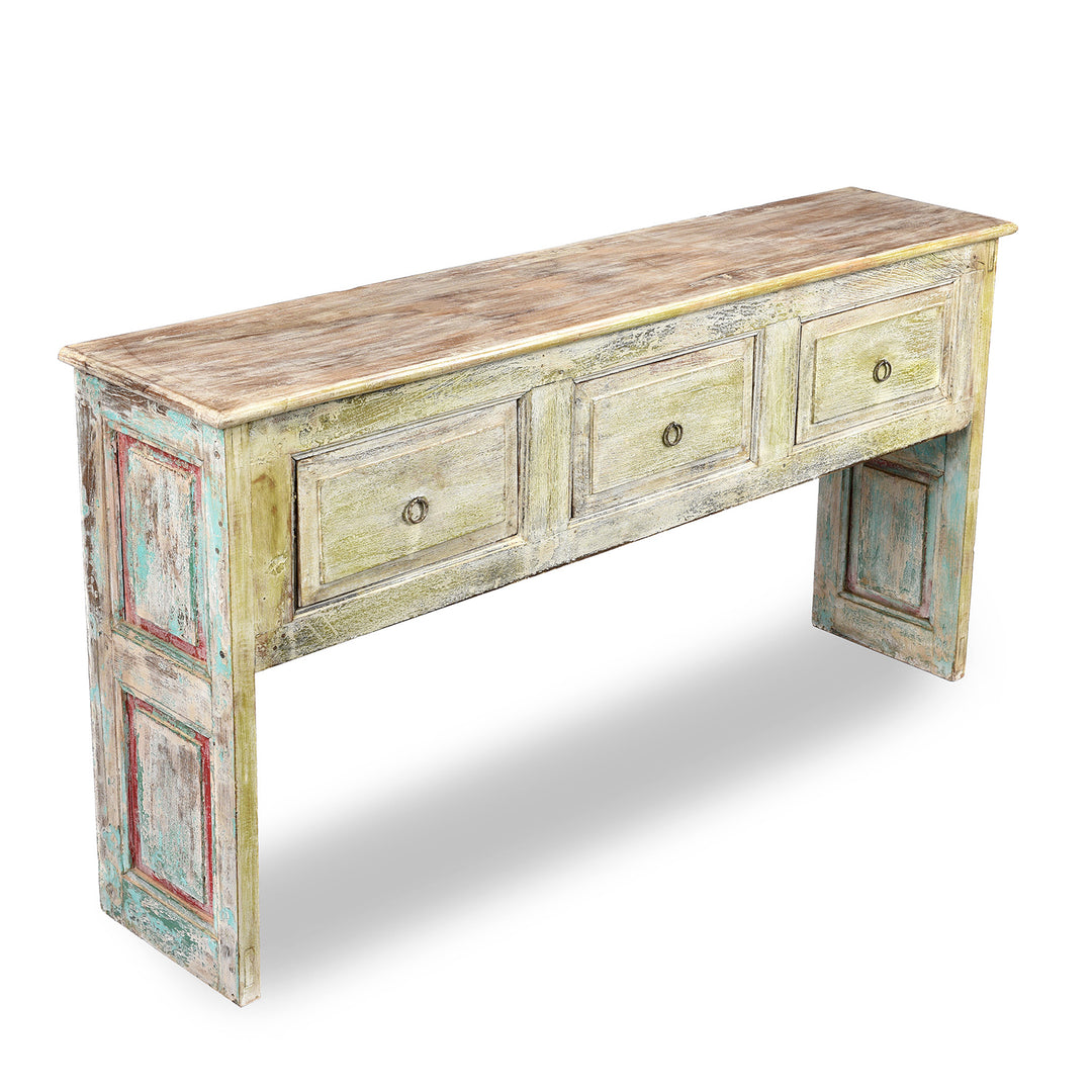 Rustic Indian Reclaimed Teak 3 Drawer Painted Console Table | Indigo Antiques