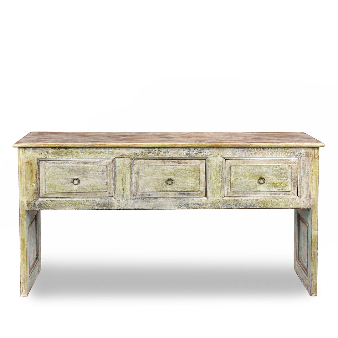 Rustic Indian Reclaimed Teak 3 Drawer Painted Console Table | Indigo Antiques