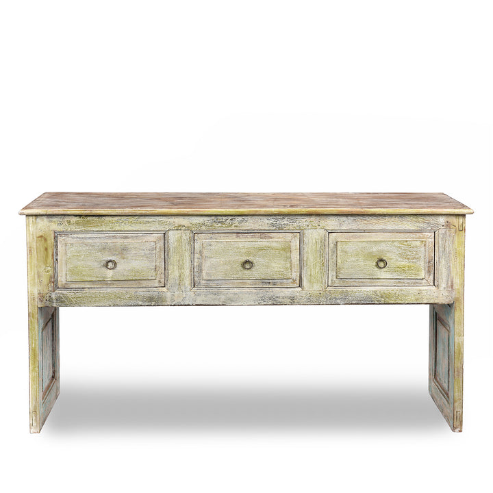Rustic Indian Reclaimed Teak 3 Drawer Painted Console Table | Indigo Antiques