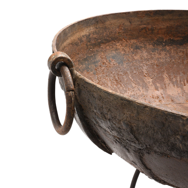 Old 1920's Kadai - Indian Fire Bowl On Stand From Rajasthan - 82cm
