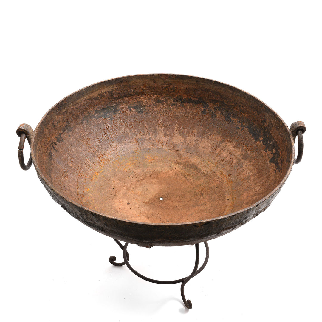 Interior Of Old 'Kadai' - Indian Fire Bowl On Stand From Rajasthan - Ca 1900 | Indigo Antiques