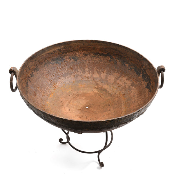 Old 1920's Kadai - Indian Fire Bowl On Stand From Rajasthan - 82cm