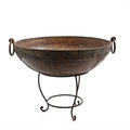 Old 1920's Kadai - Indian Fire Bowl On Stand From Rajasthan - 82cm