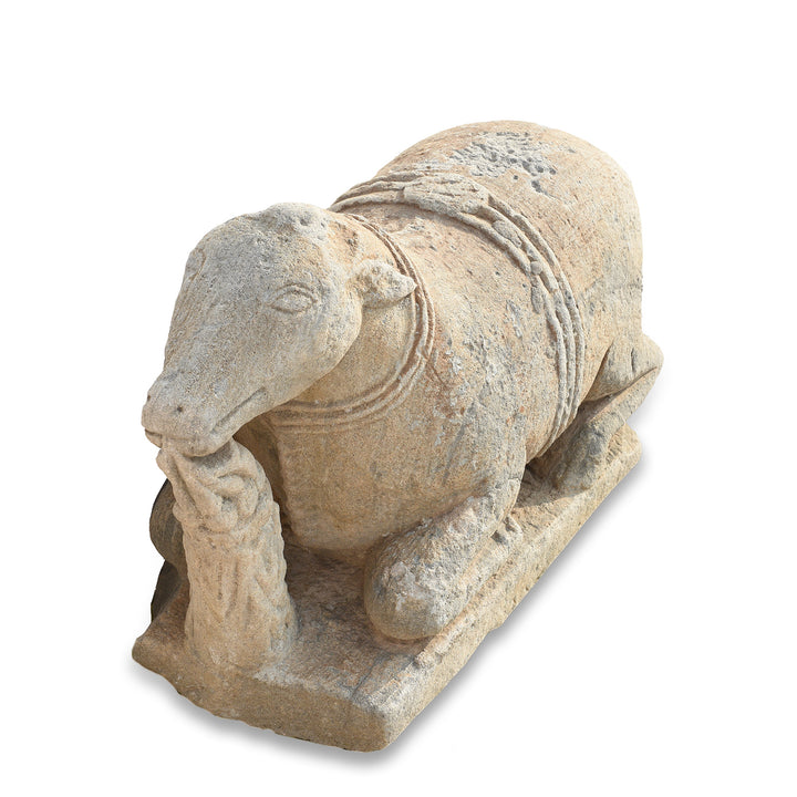 Angled View Of Carved Stone Indian Nandi Bull From Gujarat - 17th / 18thC | Indigo Antiques