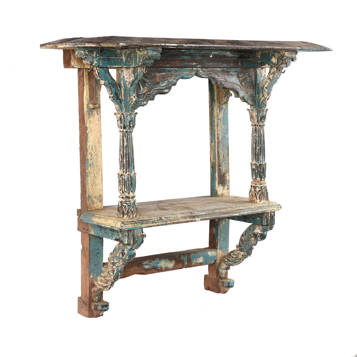 Angled View Of Antique Indian Painted House Shrine From Kutch - 19th Century | indigo Antiques