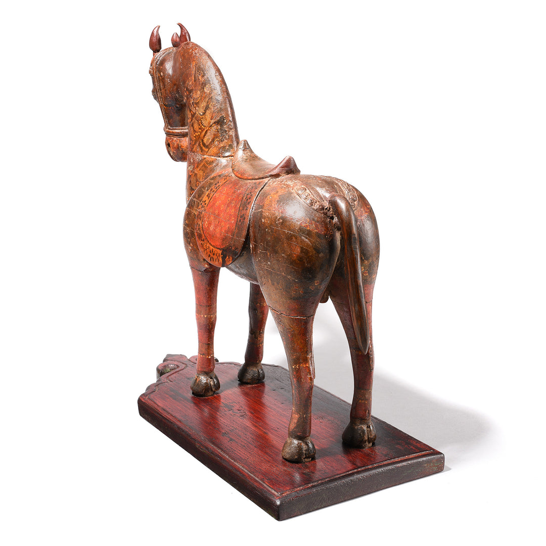 Back View Of Antique Painted Teak Horse From Rajasthan - 19th Century | Indigo Antiques