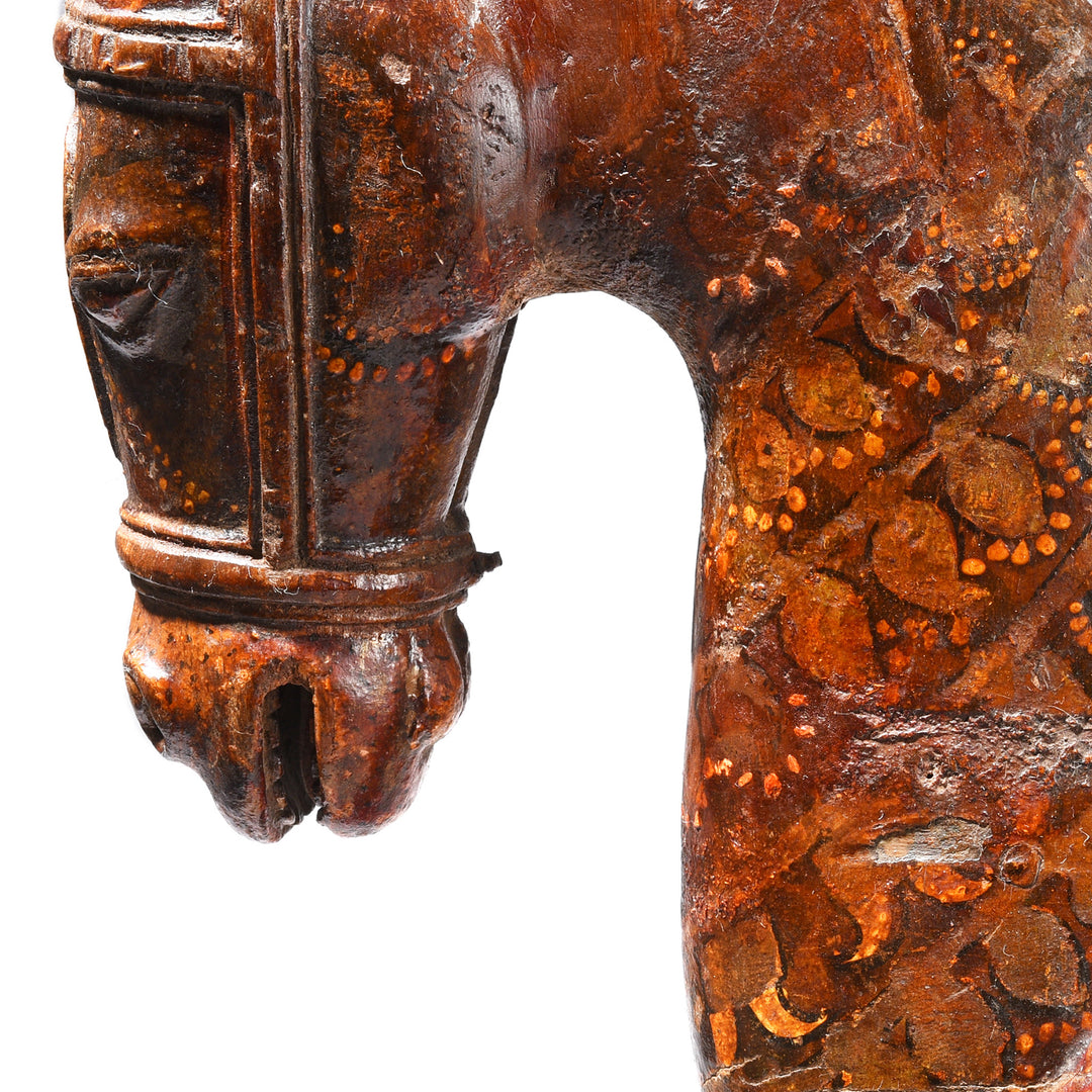 Face Detail From Antique Painted Teak Horse From Rajasthan - 19th Century | Indigo Antiques