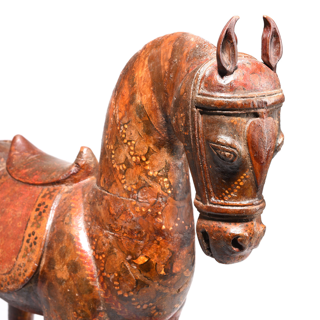 Face Detail From Antique Painted Teak Horse From Rajasthan - 19th Century | Indigo Antiques