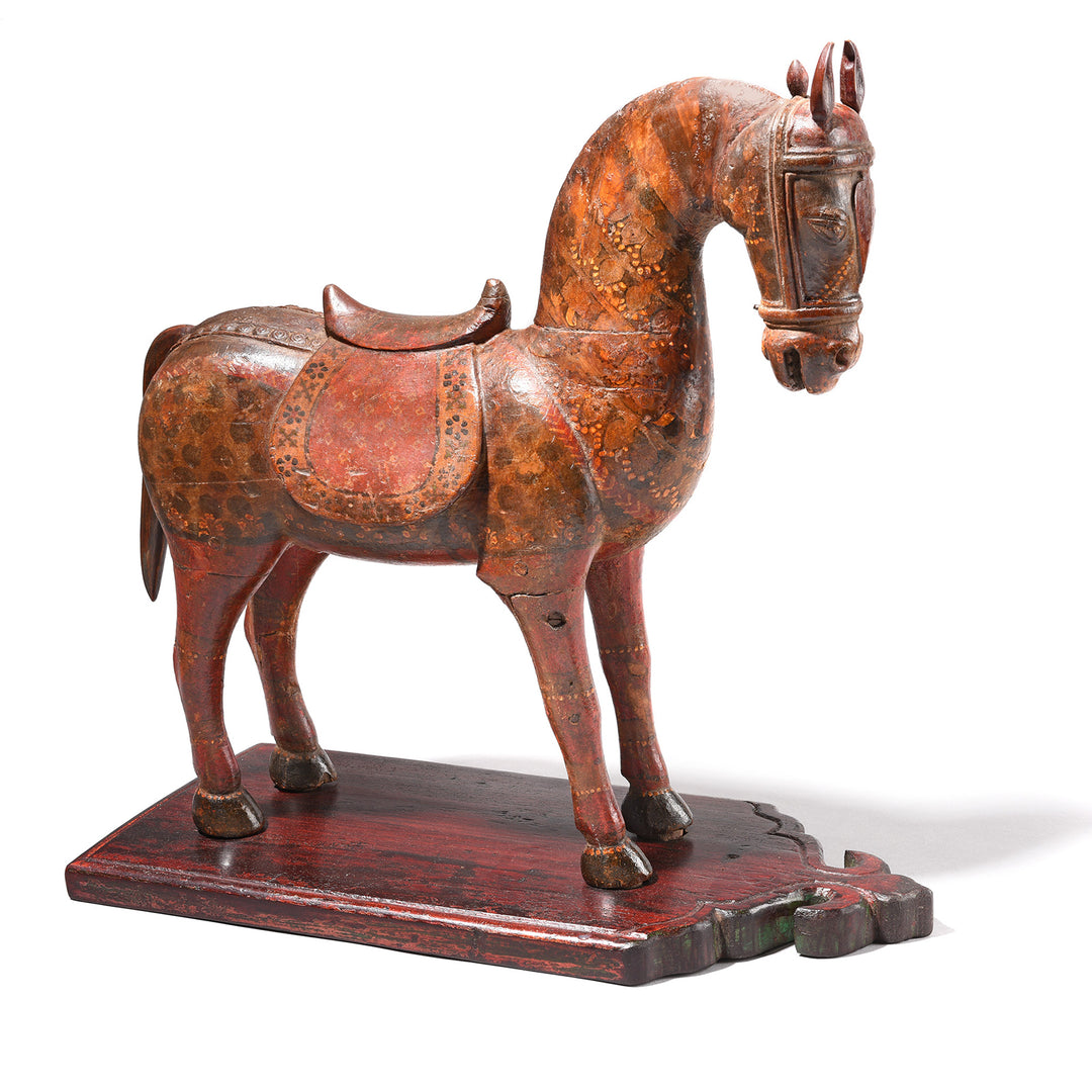 Antique Painted Teak Horse From Rajasthan - 19th Century | Indigo Antiques