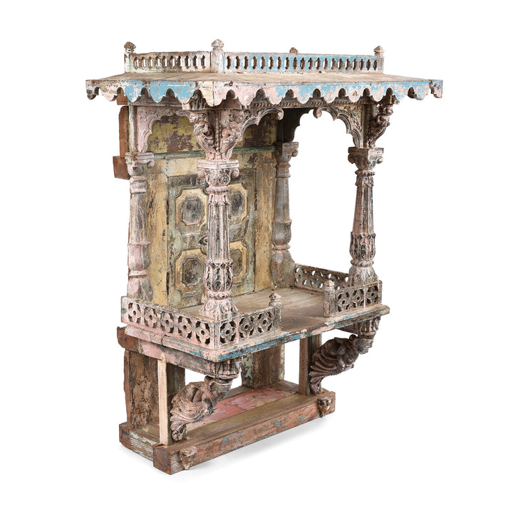Angled View Of Antique Indian Painted House Shrine From Gujarat - 19th Century | indigo Antiques