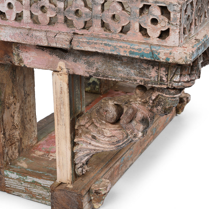 Carving Detail From Antique Indian Painted House Shrine From Gujarat - 19th Century | indigo Antiques
