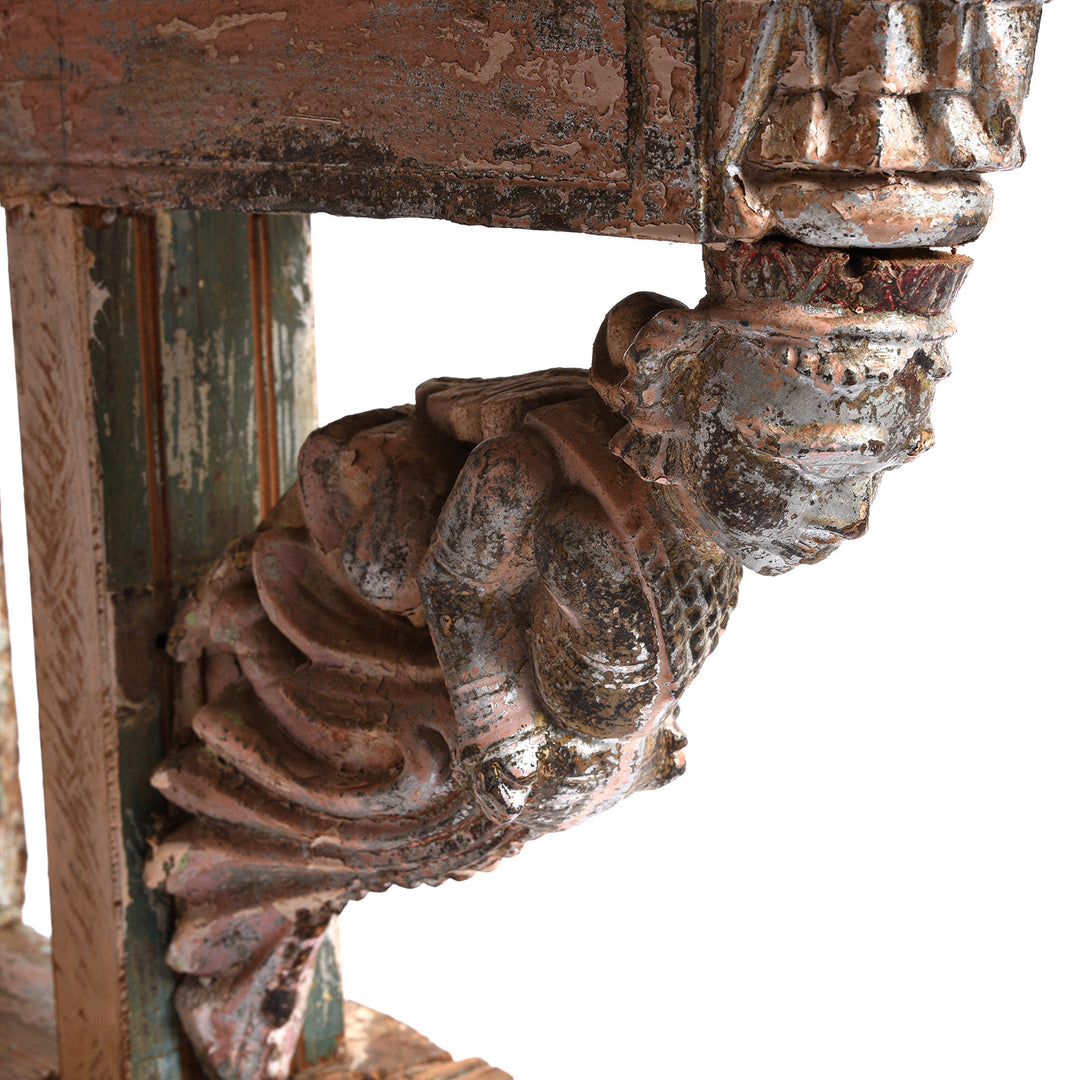 Carving Detail From Antique Indian Painted House Shrine From Gujarat - 19th Century | indigo Antiques