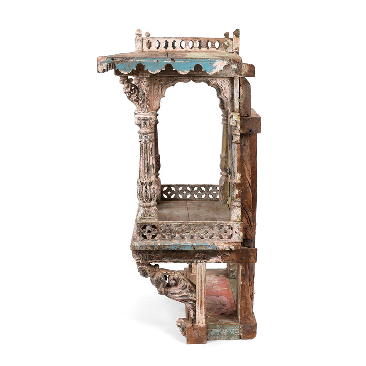 Profile View Of Antique Indian Painted House Shrine From Gujarat - 19th Century | indigo Antiques