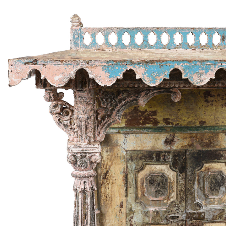 Corner Detail From Antique Indian Painted House Shrine From Gujarat - 19th Century | indigo Antiques
