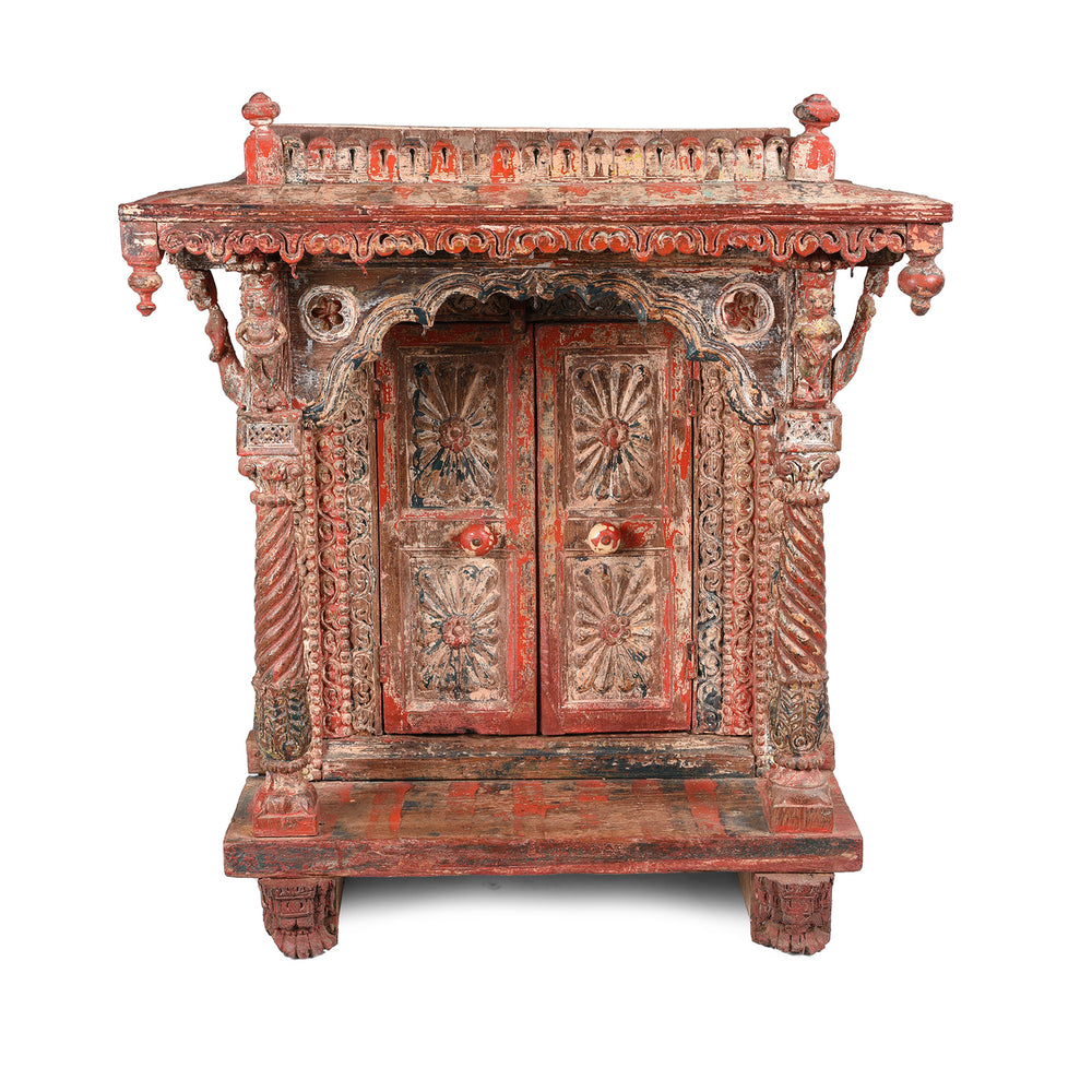 Antique Indian Red Painted House Shrine From Gujarat - 19thC | Indigo Antiques