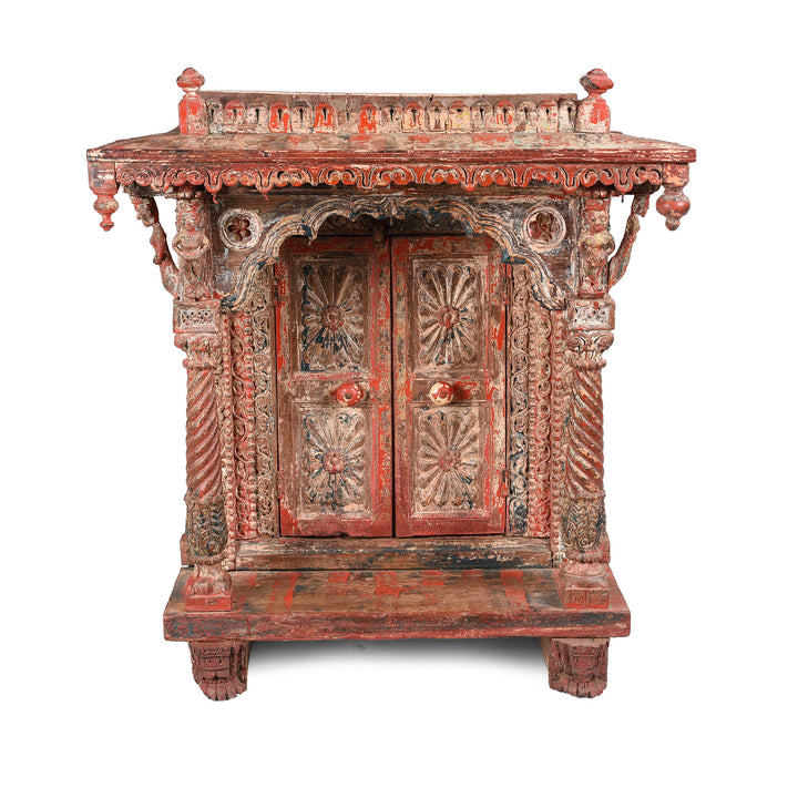 Antique Indian Red Painted House Shrine From Gujarat - 19thC | Indigo Antiques