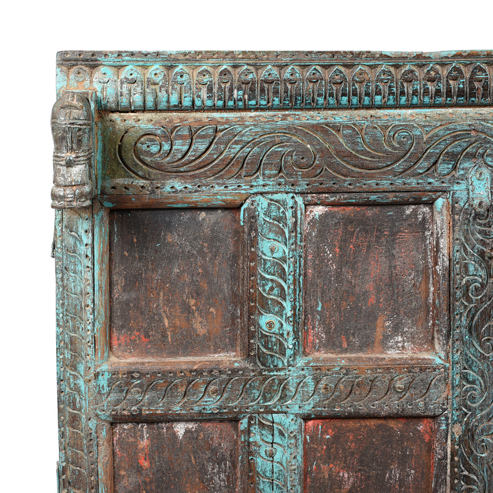 Corner Detail From Carved Teak Manjus Dowry Chest From Saurashtra - 19thC | Indigo Antiques