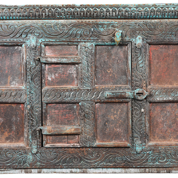 Painted Teak Manjus Dowry Chest From Saurashtra - 19thC