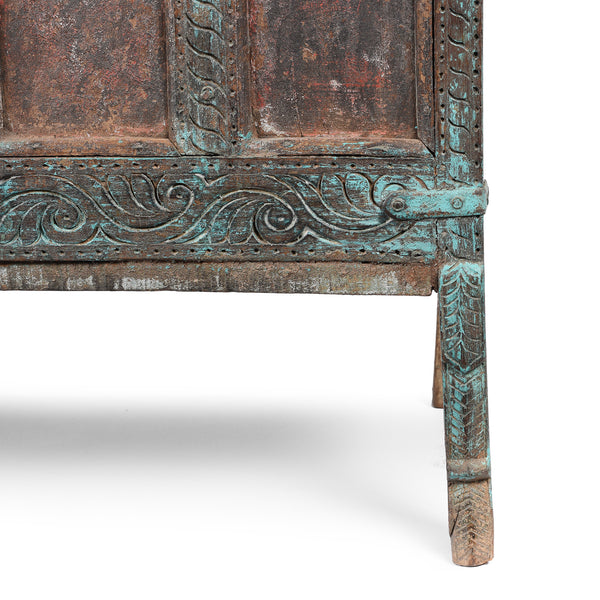 Painted Teak Manjus Dowry Chest From Saurashtra - 19thC
