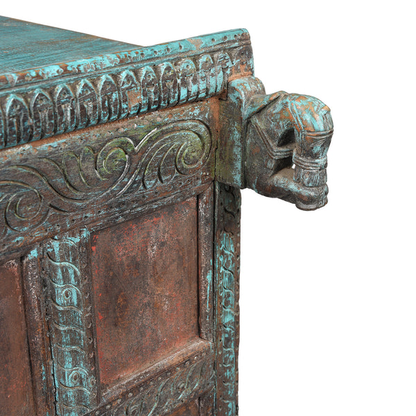 Painted Teak Manjus Dowry Chest From Saurashtra - 19thC